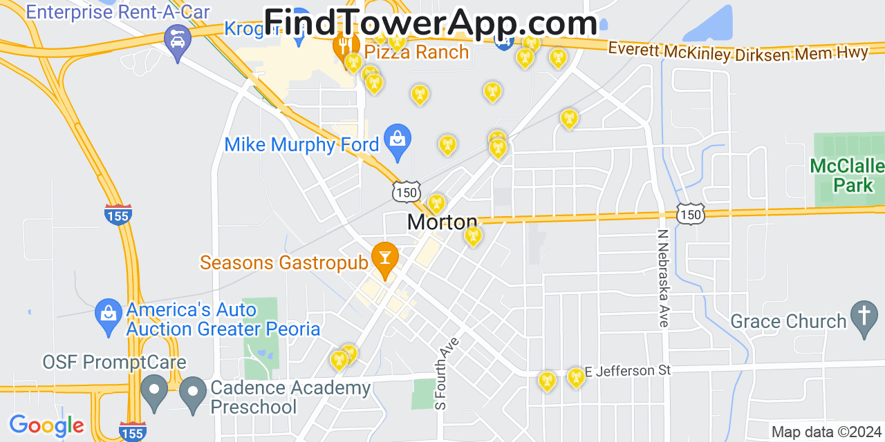AT&T 4G/5G cell tower coverage map Morton, Illinois