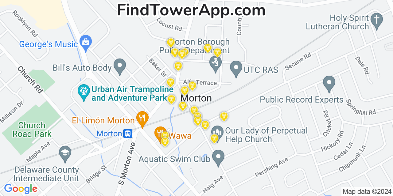 AT&T 4G/5G cell tower coverage map Morton, Pennsylvania