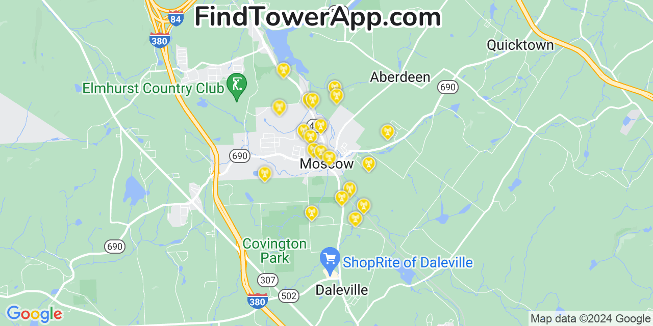 AT&T 4G/5G cell tower coverage map Moscow, Pennsylvania