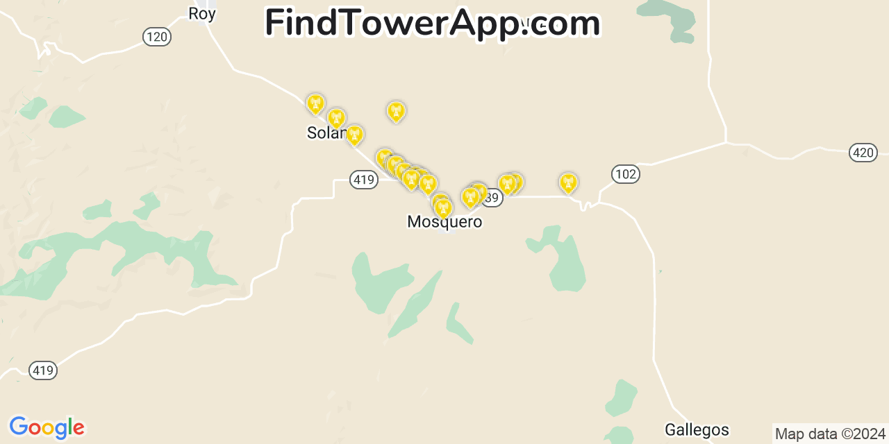 AT&T 4G/5G cell tower coverage map Mosquero, New Mexico