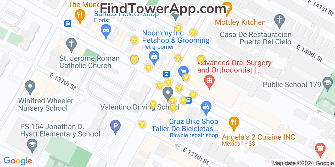 AT&T 4G/5G cell tower coverage map Mott Haven, New York