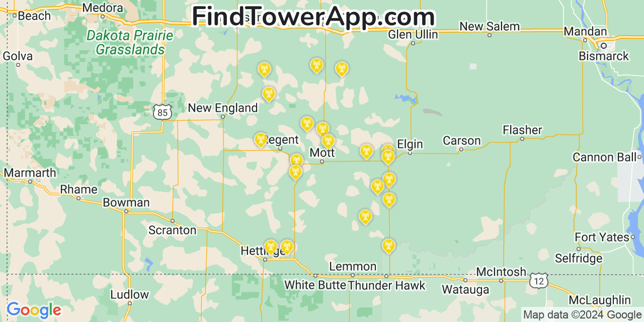 AT&T 4G/5G cell tower coverage map Mott, North Dakota