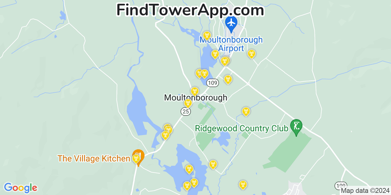 AT&T 4G/5G cell tower coverage map Moultonborough, New Hampshire