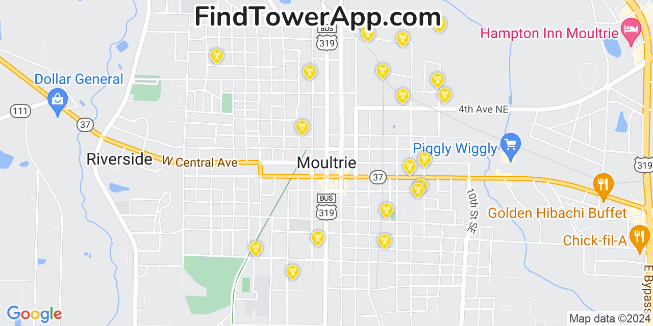 AT&T 4G/5G cell tower coverage map Moultrie, Georgia