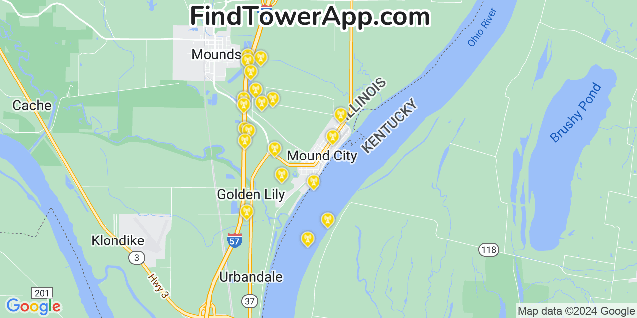 Verizon 4G/5G cell tower coverage map Mound City, Illinois