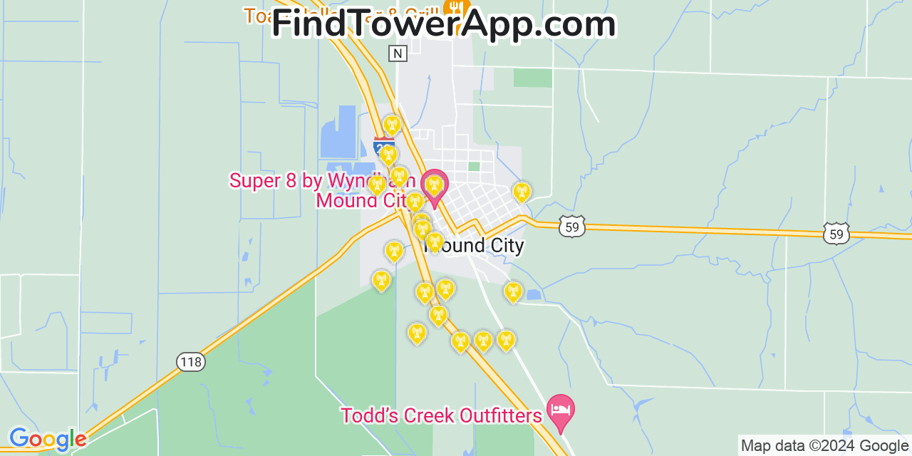 AT&T 4G/5G cell tower coverage map Mound City, Missouri