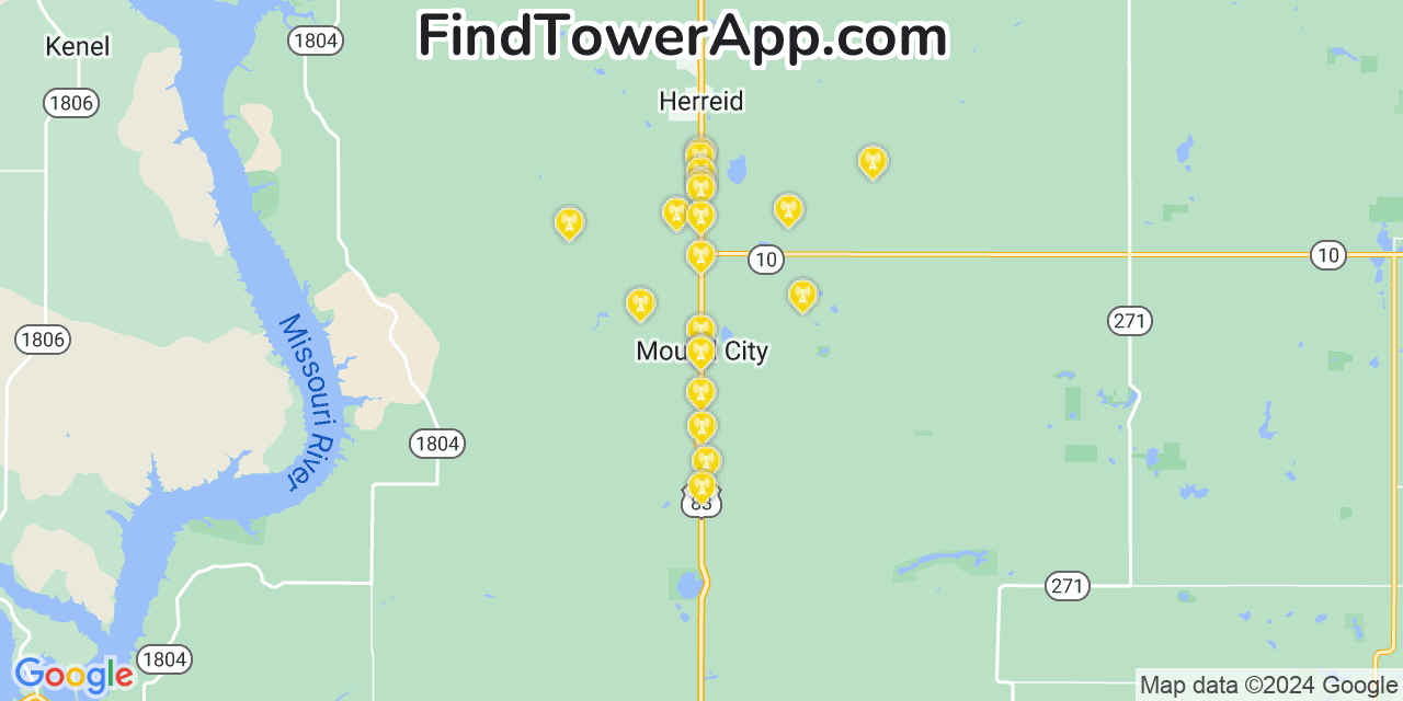 AT&T 4G/5G cell tower coverage map Mound City, South Dakota