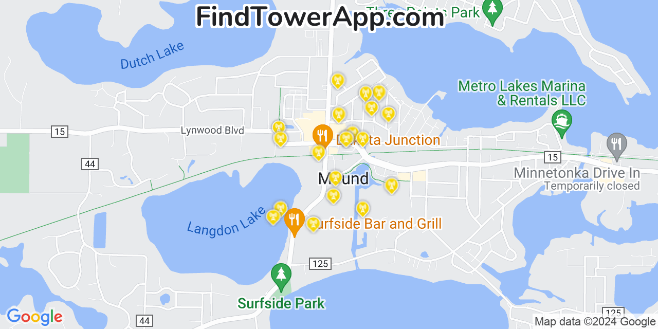 AT&T 4G/5G cell tower coverage map Mound, Minnesota