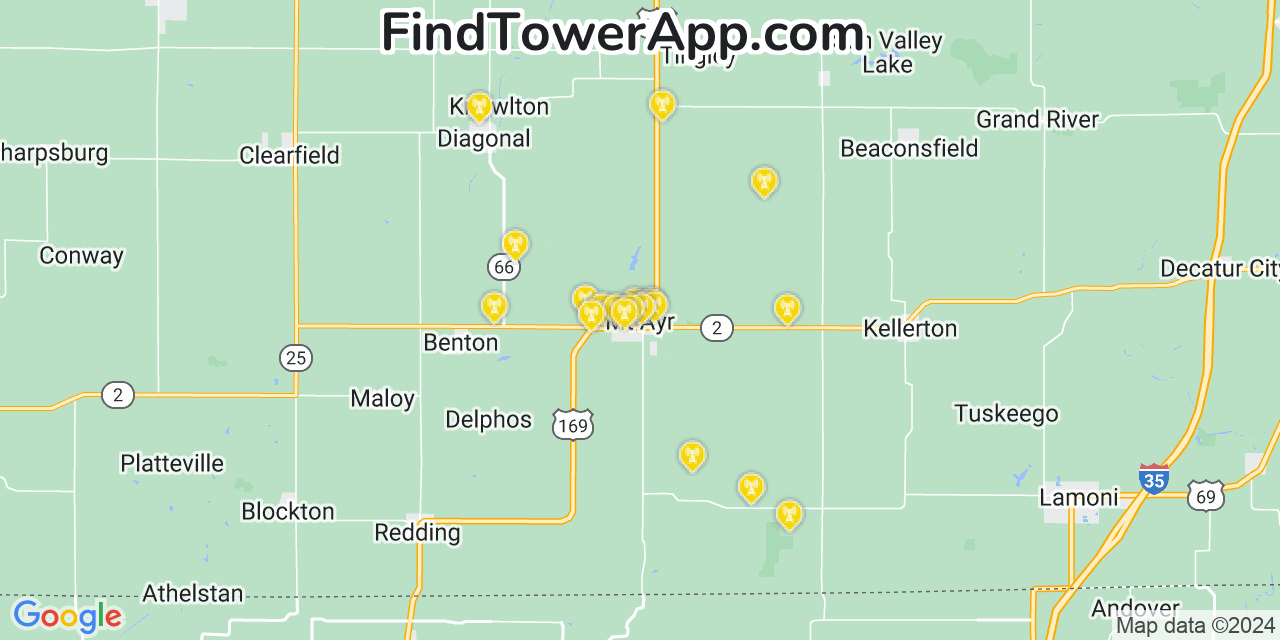 AT&T 4G/5G cell tower coverage map Mount Ayr, Iowa