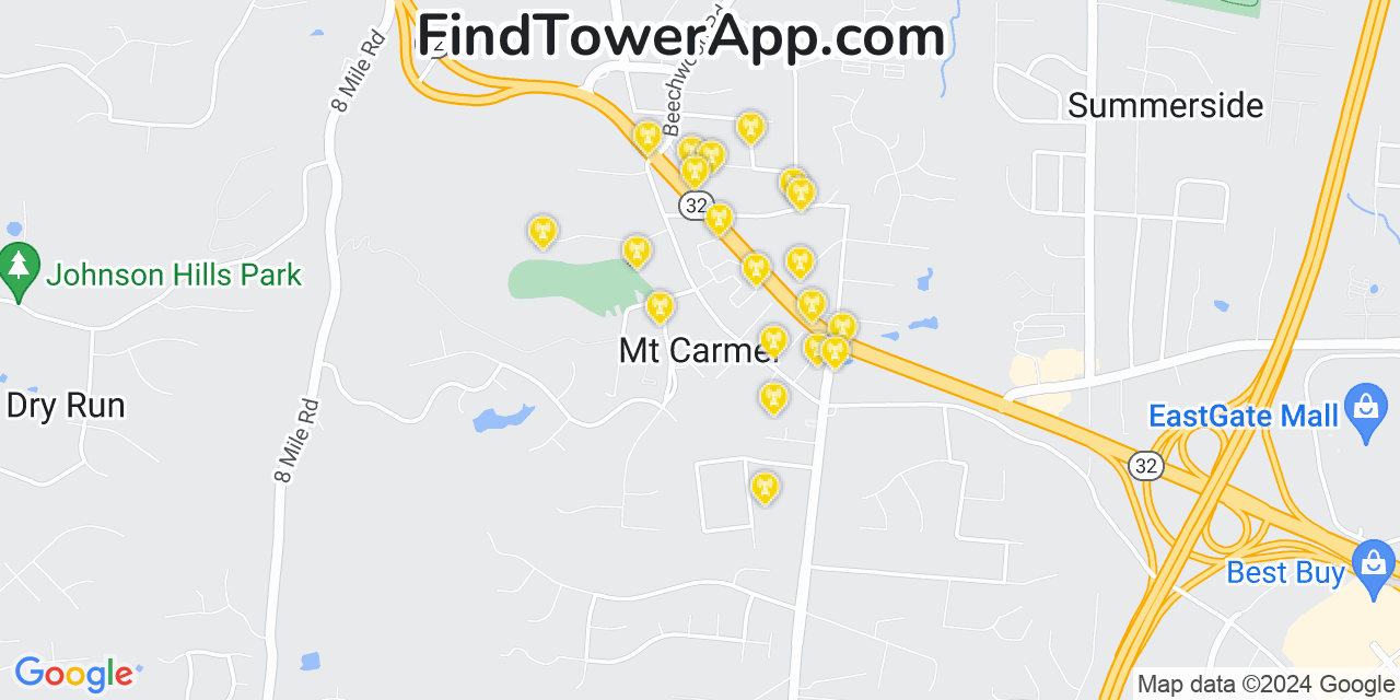 AT&T 4G/5G cell tower coverage map Mount Carmel, Ohio