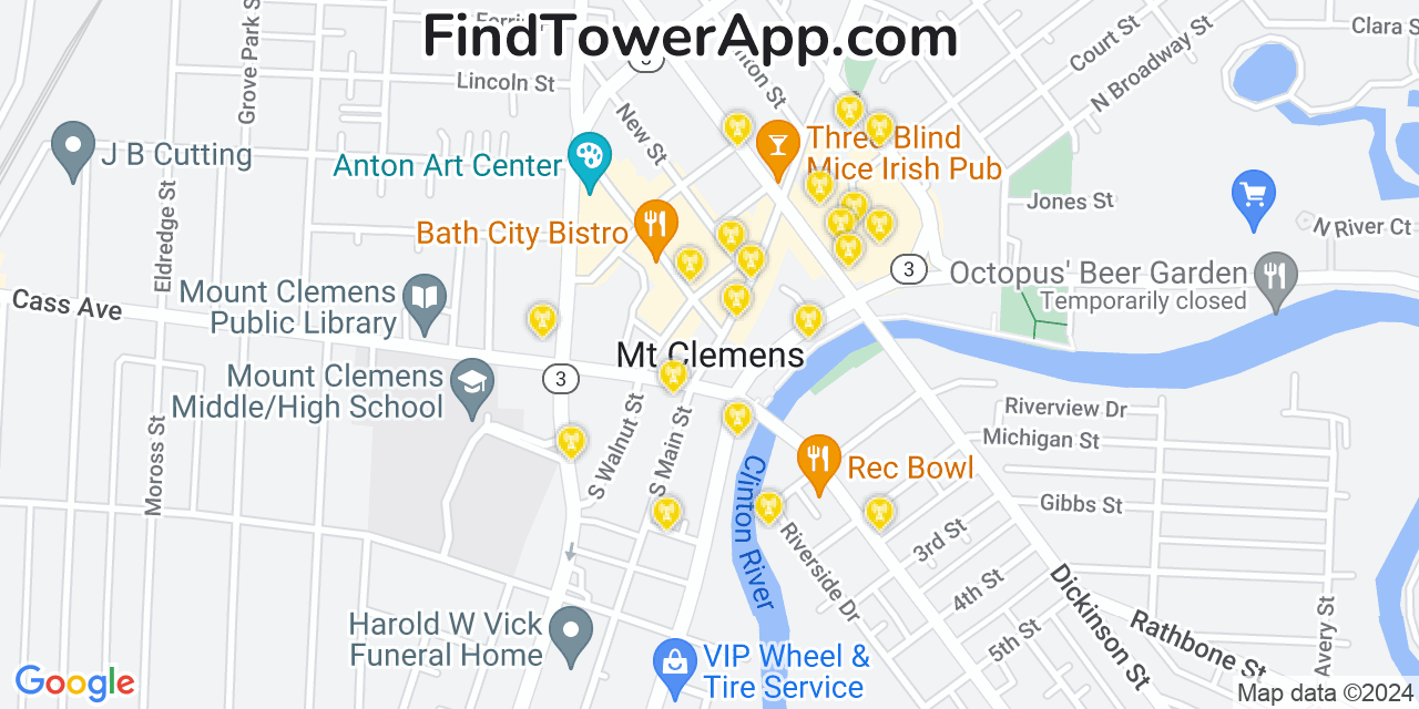 AT&T 4G/5G cell tower coverage map Mount Clemens, Michigan
