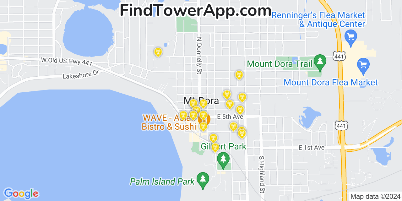 AT&T 4G/5G cell tower coverage map Mount Dora, Florida
