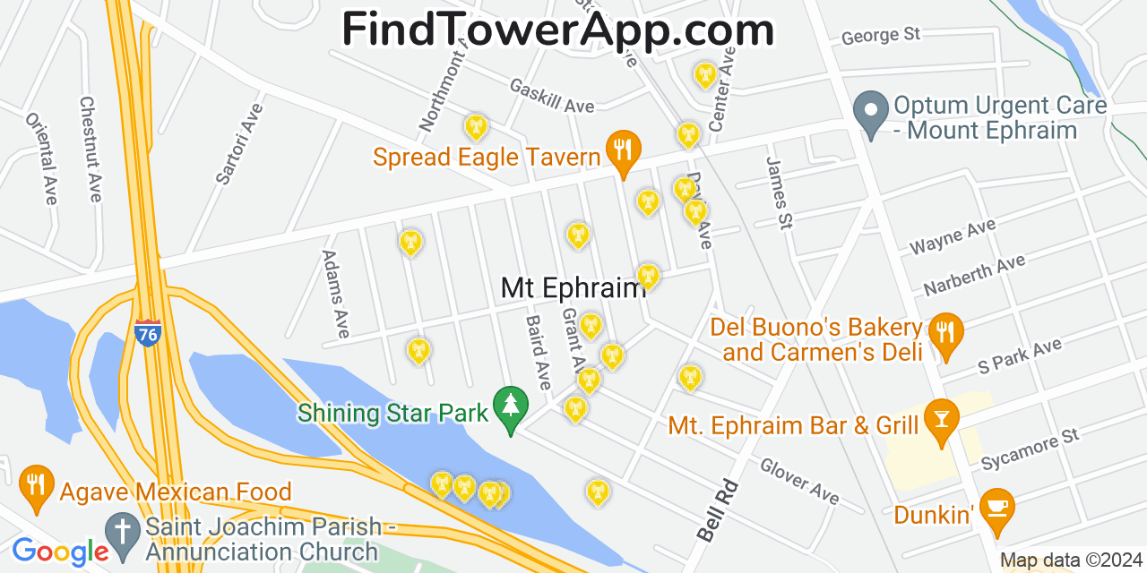 AT&T 4G/5G cell tower coverage map Mount Ephraim, New Jersey
