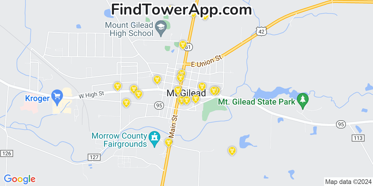 AT&T 4G/5G cell tower coverage map Mount Gilead, Ohio