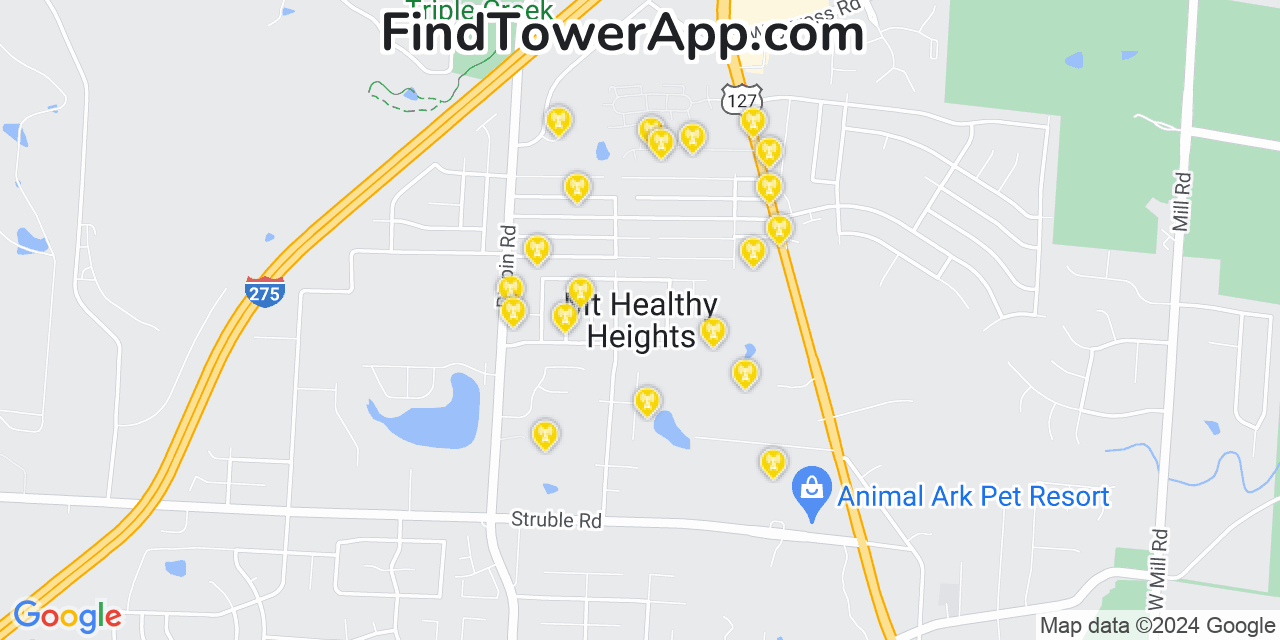 AT&T 4G/5G cell tower coverage map Mount Healthy Heights, Ohio