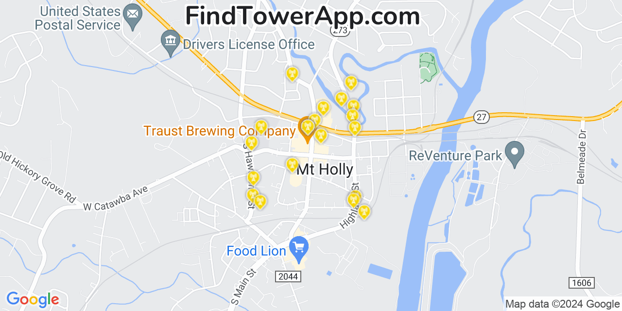 AT&T 4G/5G cell tower coverage map Mount Holly, North Carolina