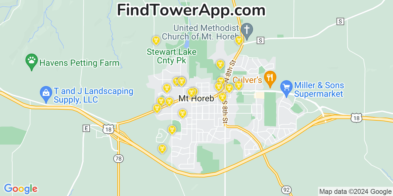 AT&T 4G/5G cell tower coverage map Mount Horeb, Wisconsin