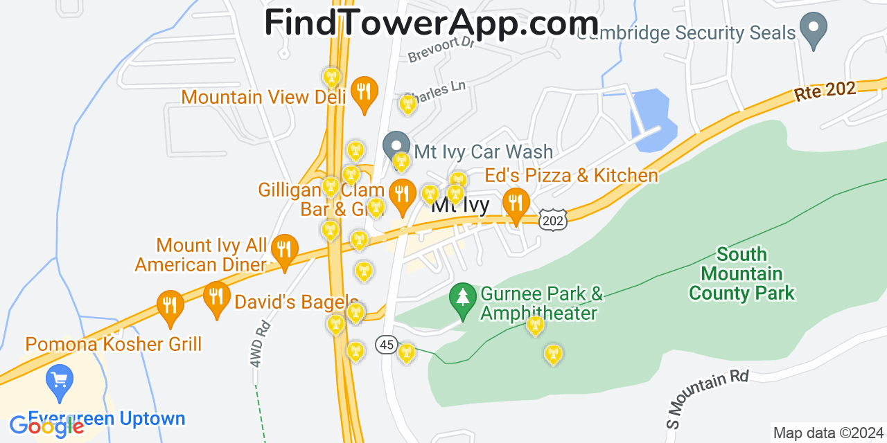 AT&T 4G/5G cell tower coverage map Mount Ivy, New York