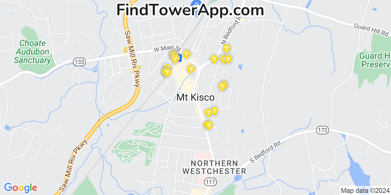 AT&T 4G/5G cell tower coverage map Mount Kisco, New York