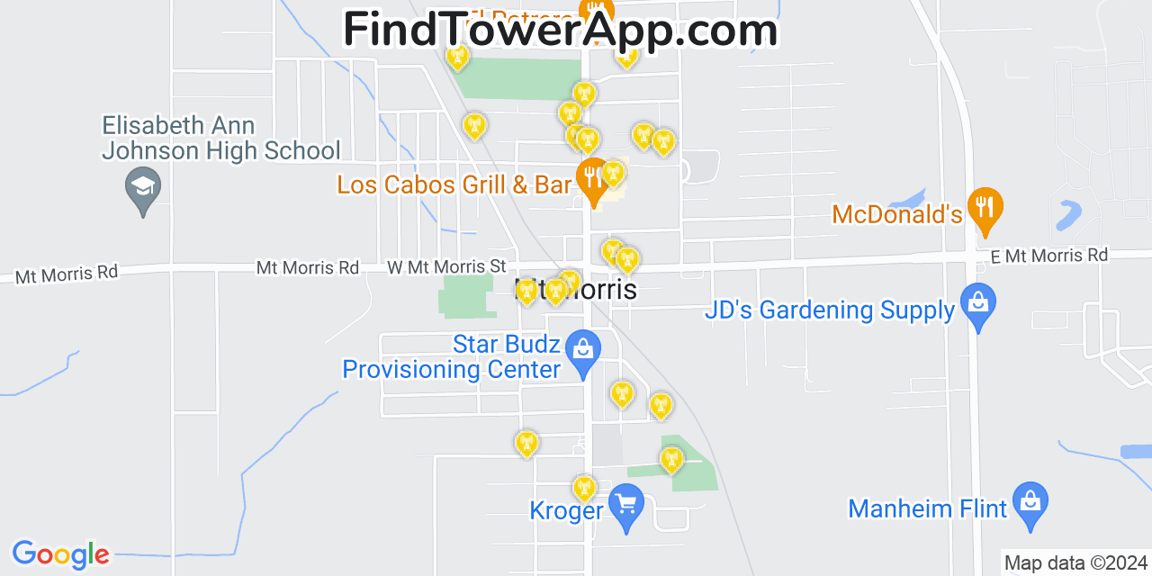 AT&T 4G/5G cell tower coverage map Mount Morris, Michigan