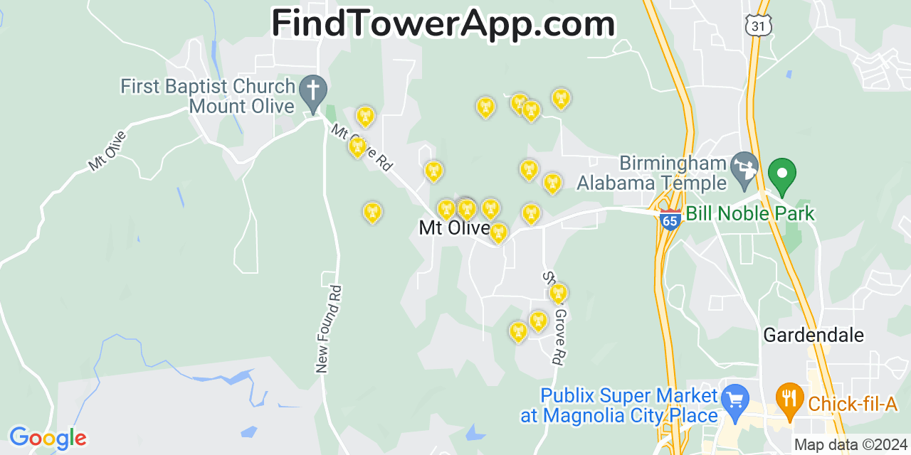 AT&T 4G/5G cell tower coverage map Mount Olive, Alabama
