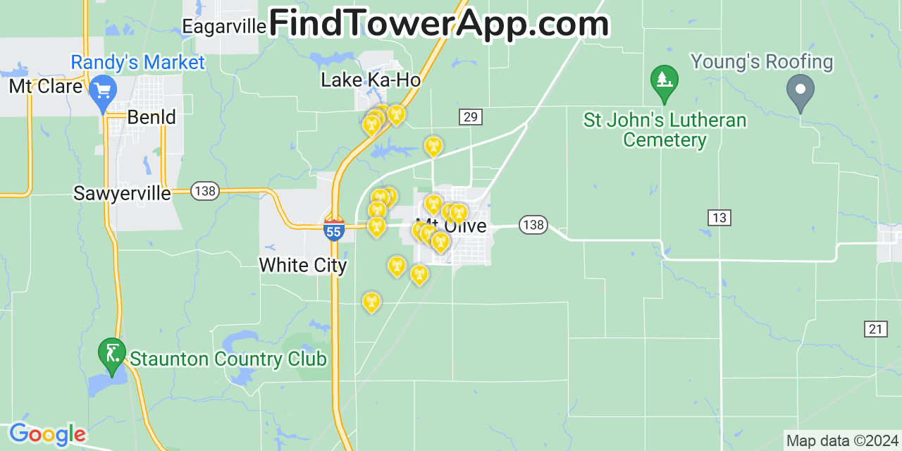 T-Mobile 4G/5G cell tower coverage map Mount Olive, Illinois