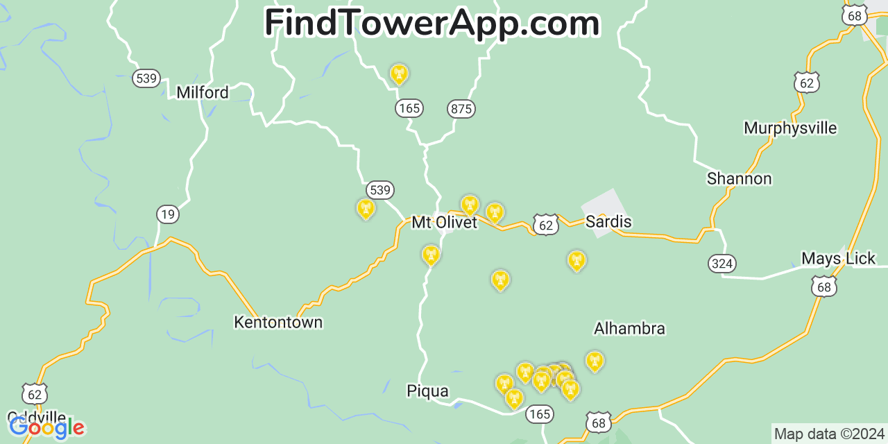 AT&T 4G/5G cell tower coverage map Mount Olivet, Kentucky
