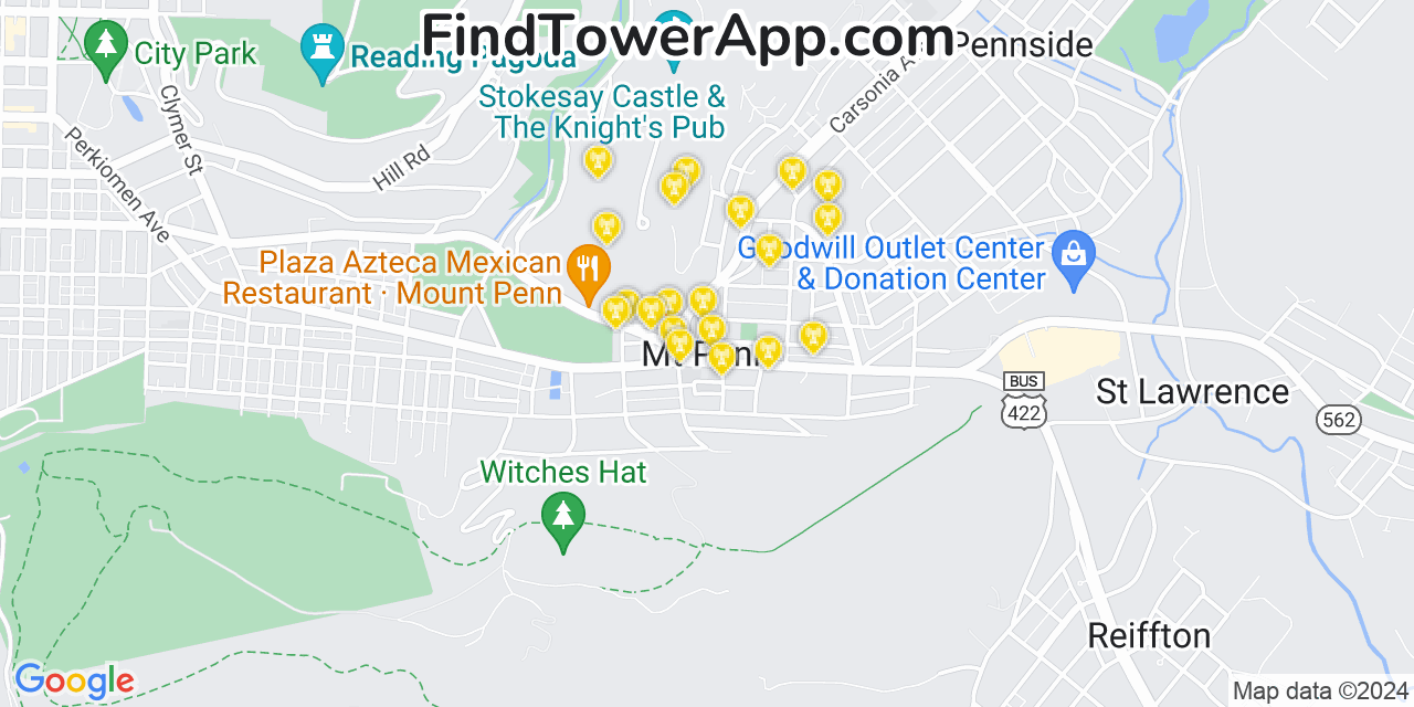 AT&T 4G/5G cell tower coverage map Mount Penn, Pennsylvania