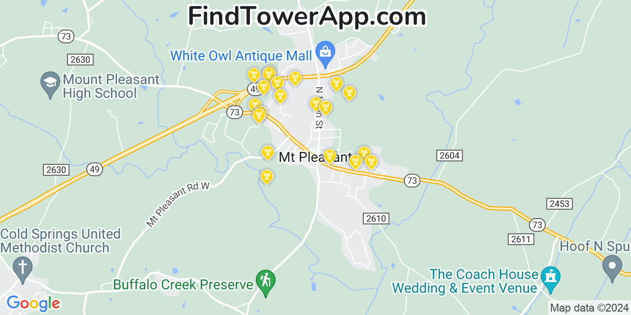 AT&T 4G/5G cell tower coverage map Mount Pleasant, North Carolina
