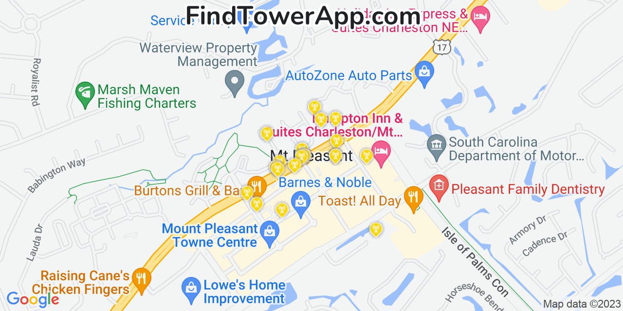 AT&T 4G/5G cell tower coverage map Mount Pleasant, South Carolina