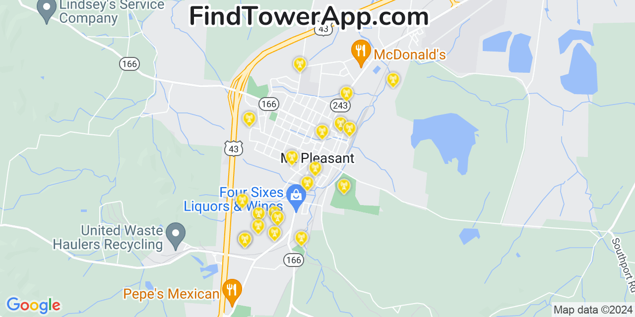 AT&T 4G/5G cell tower coverage map Mount Pleasant, Tennessee