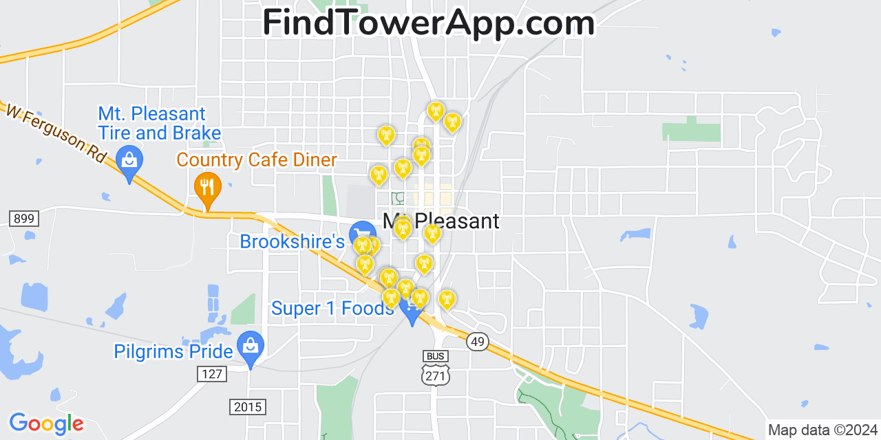 AT&T 4G/5G cell tower coverage map Mount Pleasant, Texas