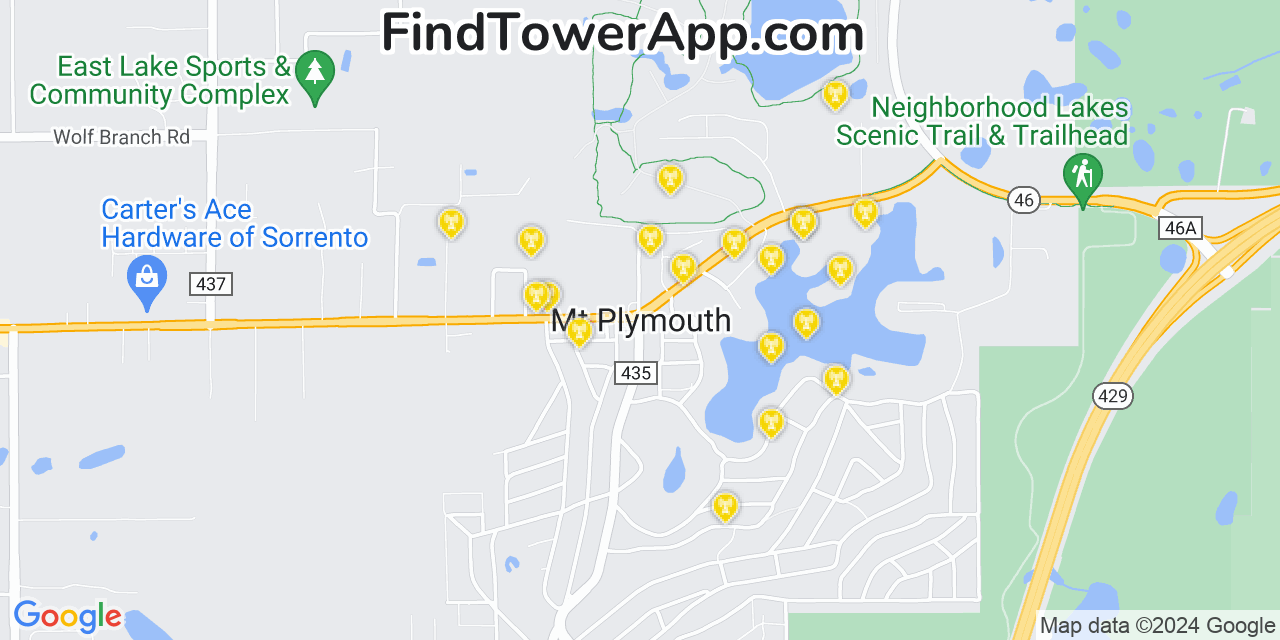 AT&T 4G/5G cell tower coverage map Mount Plymouth, Florida