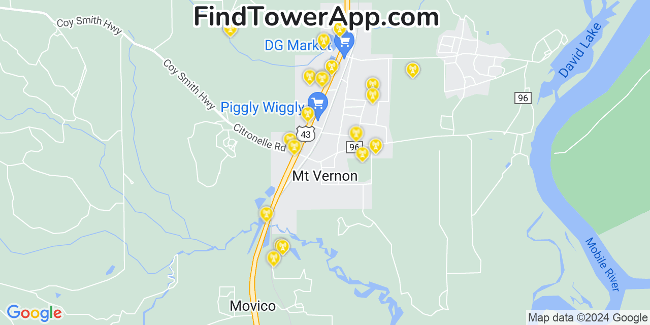 Verizon 4G/5G cell tower coverage map Mount Vernon, Alabama