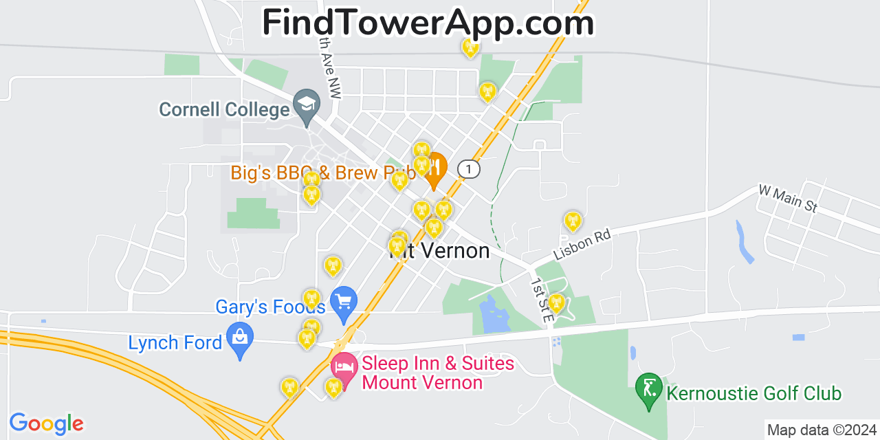 AT&T 4G/5G cell tower coverage map Mount Vernon, Iowa