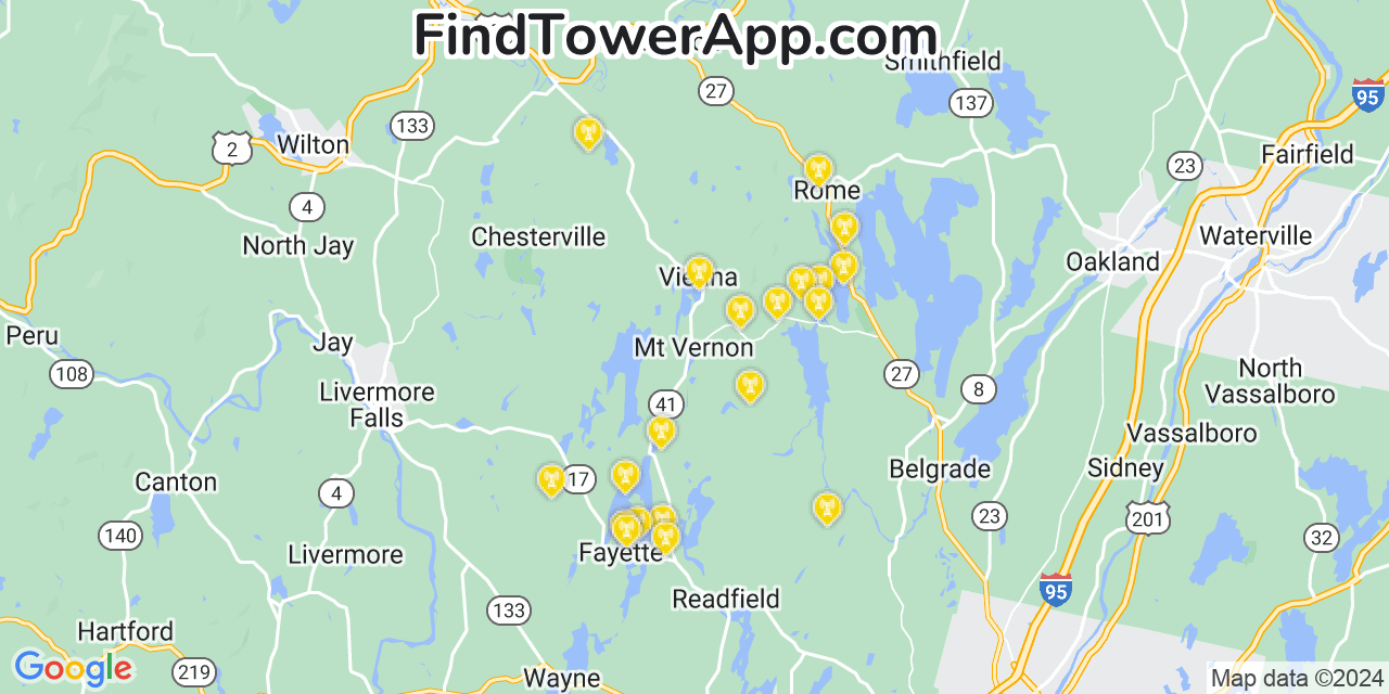 AT&T 4G/5G cell tower coverage map Mount Vernon, Maine
