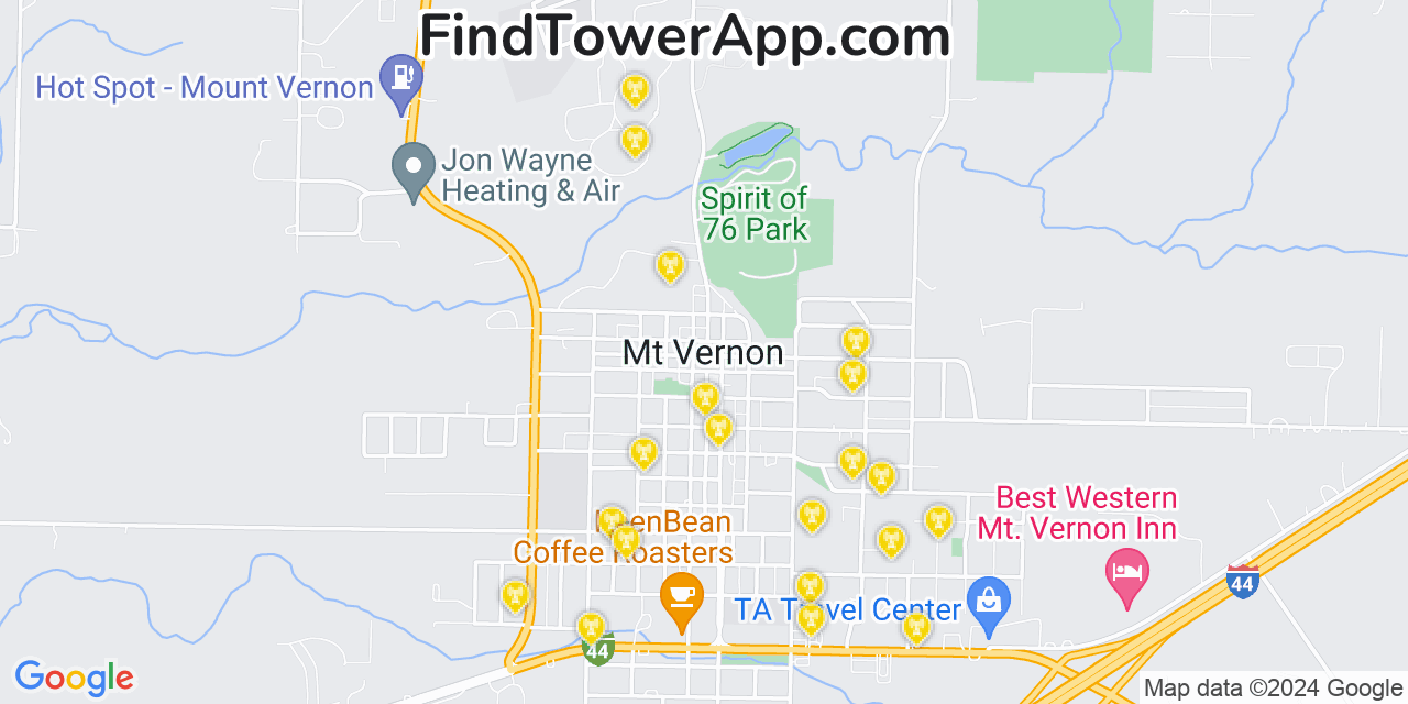 AT&T 4G/5G cell tower coverage map Mount Vernon, Missouri