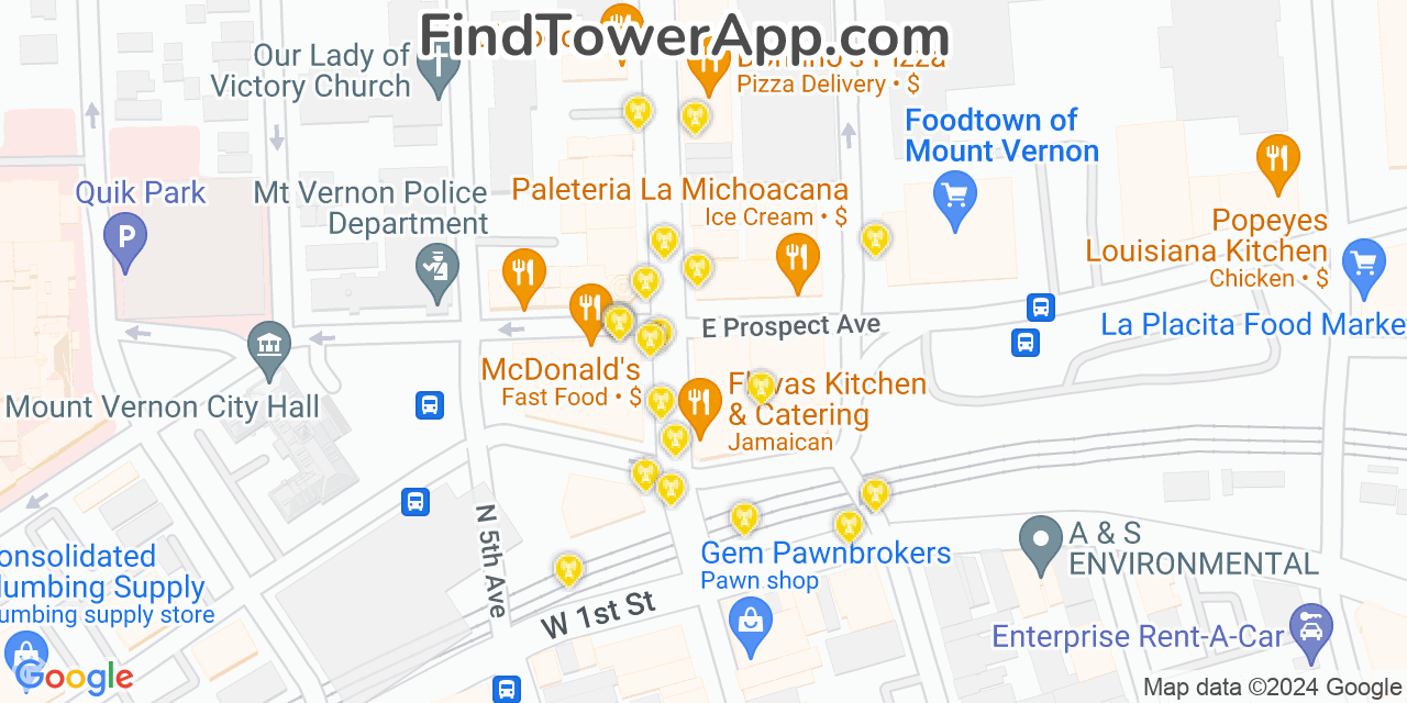 AT&T 4G/5G cell tower coverage map Mount Vernon, New York