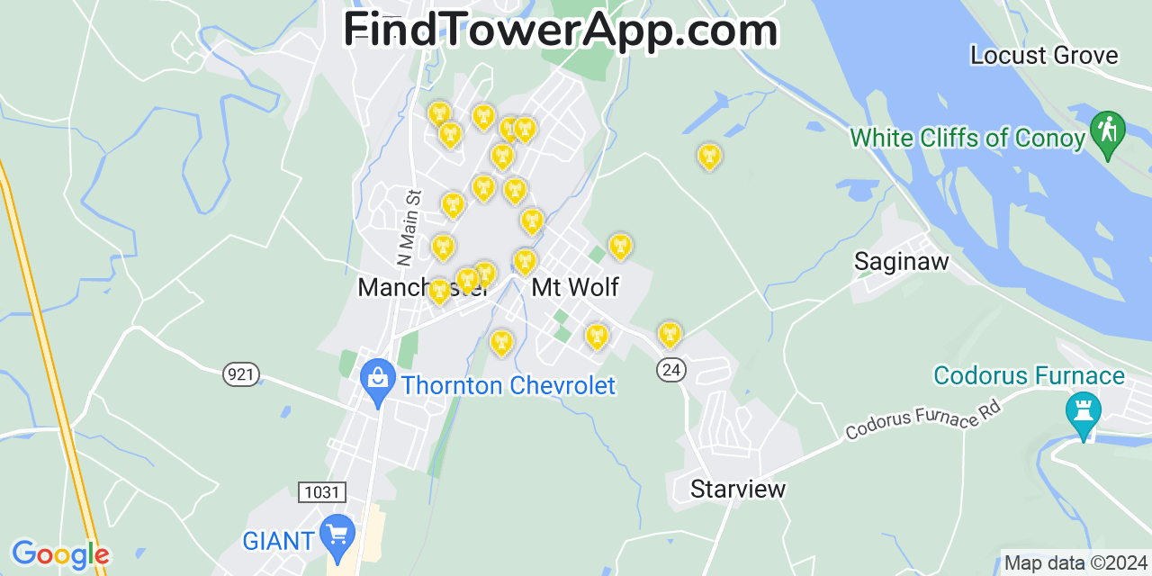 AT&T 4G/5G cell tower coverage map Mount Wolf, Pennsylvania