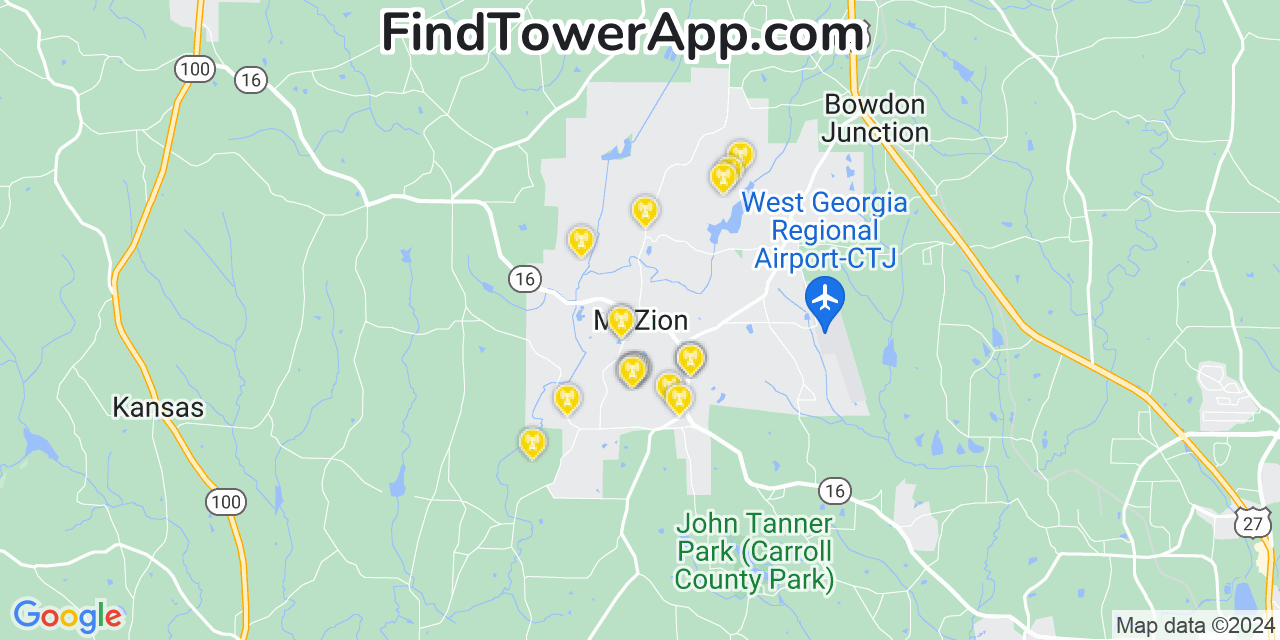Verizon 4G/5G cell tower coverage map Mount Zion, Georgia