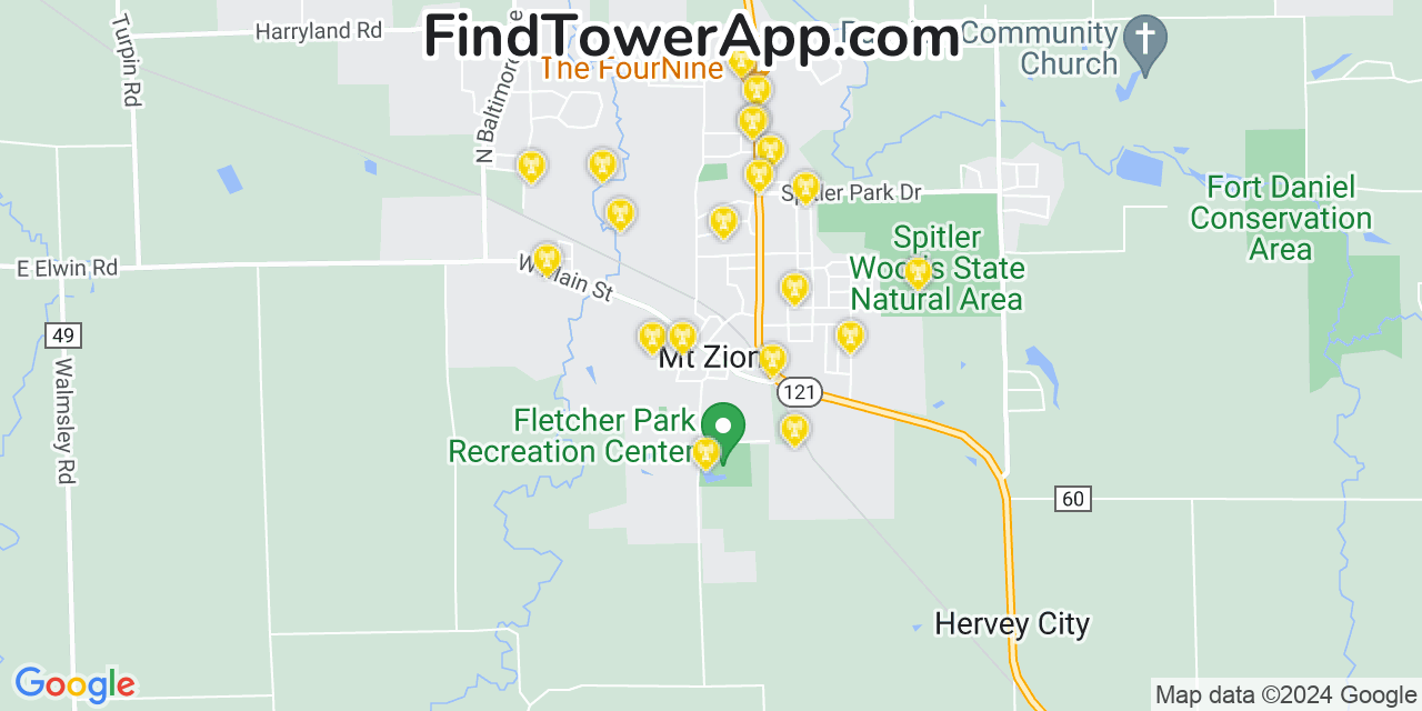 Verizon 4G/5G cell tower coverage map Mount Zion, Illinois
