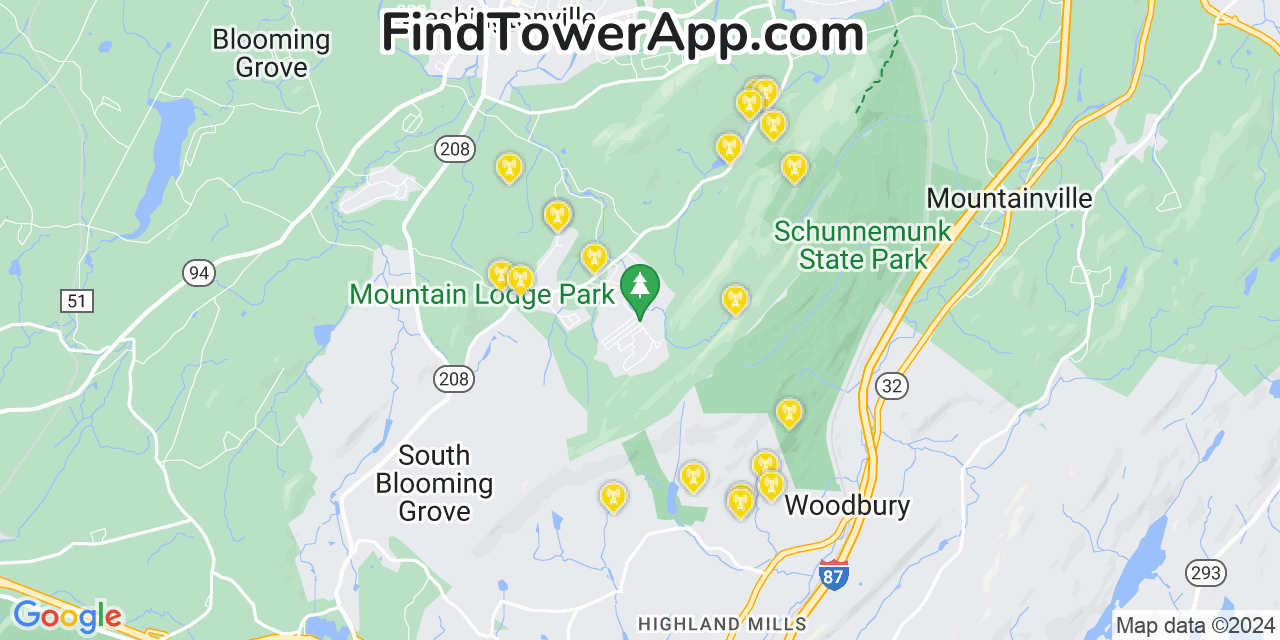 AT&T 4G/5G cell tower coverage map Mountain Lodge Park, New York