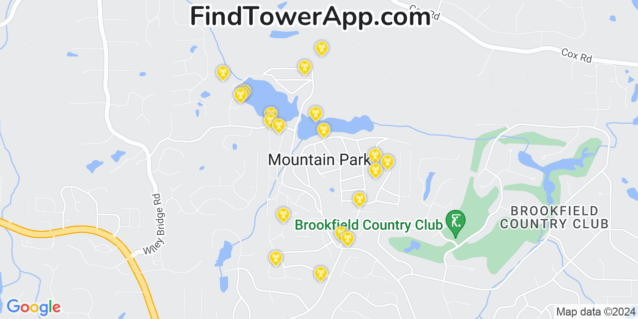 AT&T 4G/5G cell tower coverage map Mountain Park, Georgia