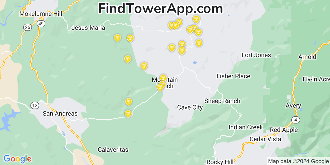 T-Mobile 4G/5G cell tower coverage map Mountain Ranch, California