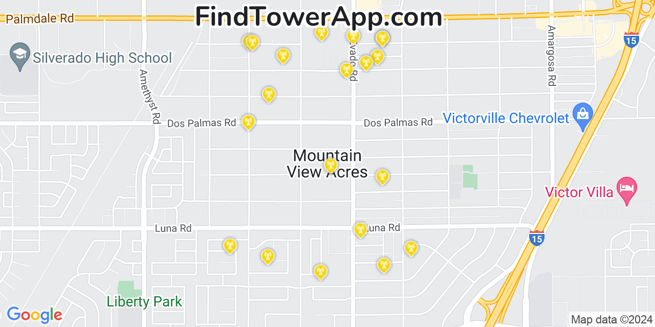 AT&T 4G/5G cell tower coverage map Mountain View Acres, California