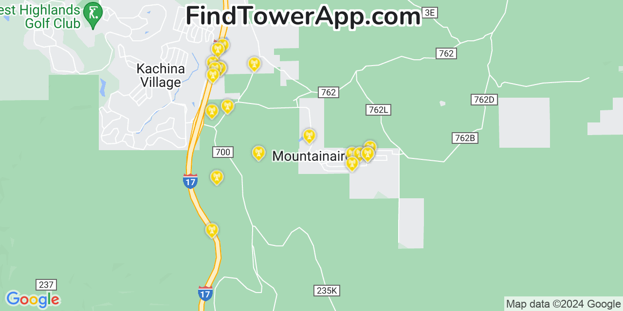 AT&T 4G/5G cell tower coverage map Mountainaire, Arizona