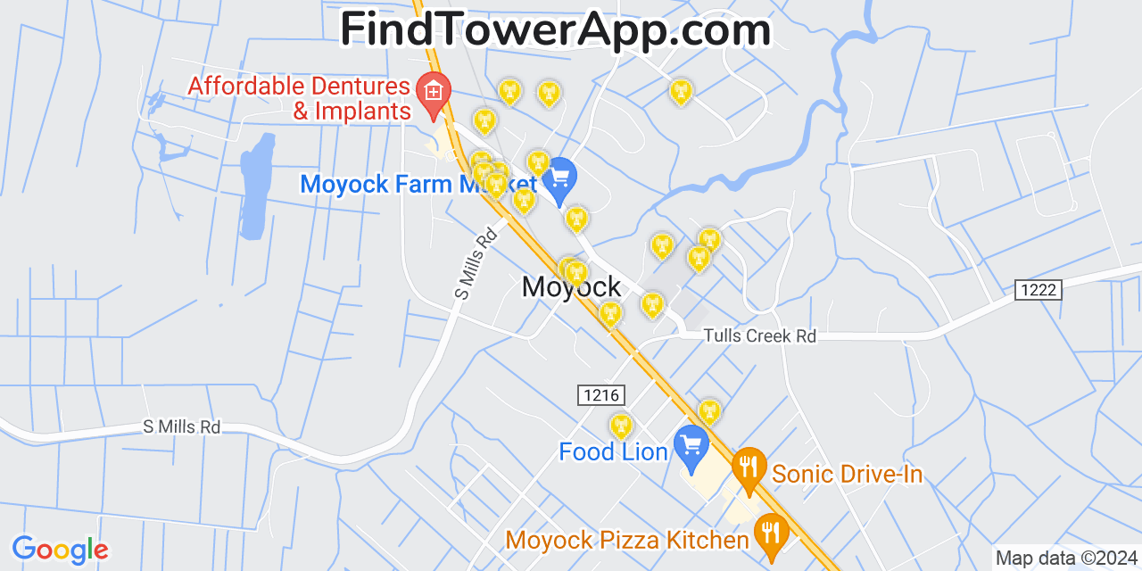 AT&T 4G/5G cell tower coverage map Moyock, North Carolina
