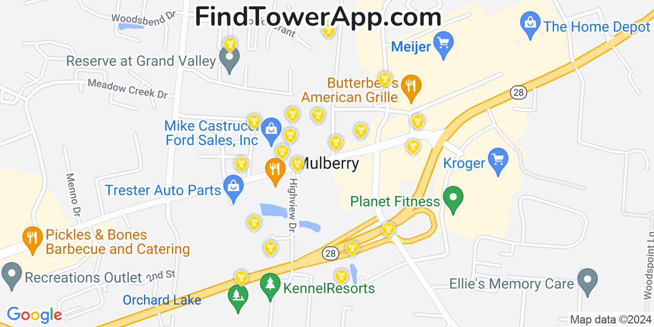 AT&T 4G/5G cell tower coverage map Mulberry, Ohio