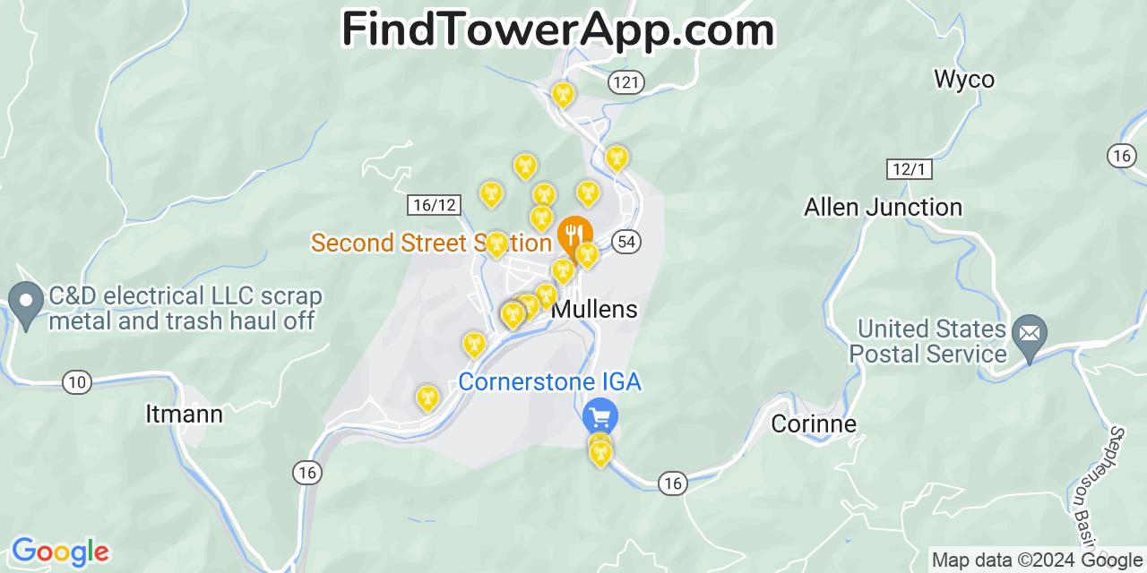 T-Mobile 4G/5G cell tower coverage map Mullens, West Virginia