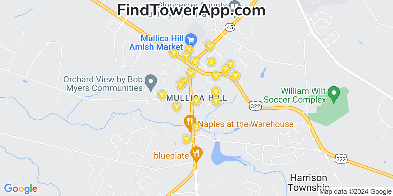 AT&T 4G/5G cell tower coverage map Mullica Hill, New Jersey